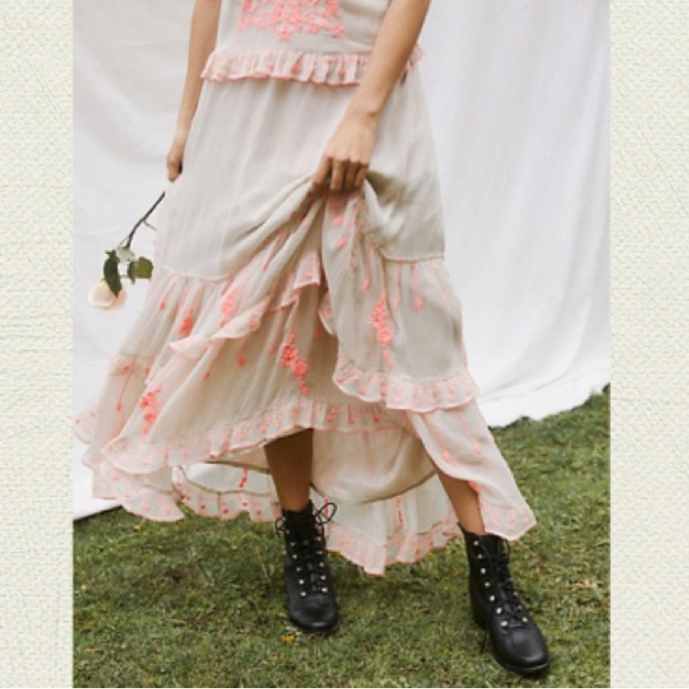 Free People Embroidered Maxi Dress Boho Ruffle Floral Size S - Picture 8 of 15
